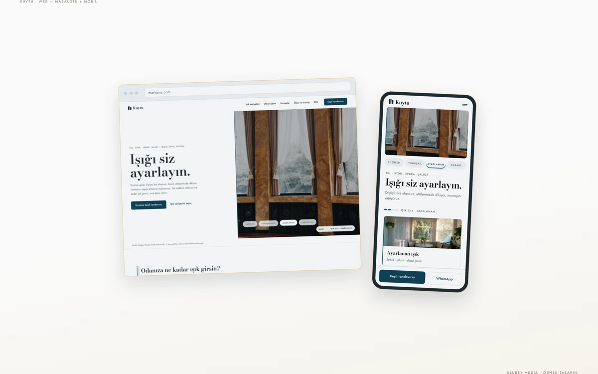 Perde mağazası web tasarımı örneği — masaüstü ve mobil görünüm
