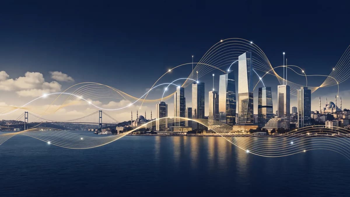 İstanbul dijital pazarlama — Boğaz ve modern iş kuleleri üzerinde dijital bağlantı çizgileri temalı kapak görseli.