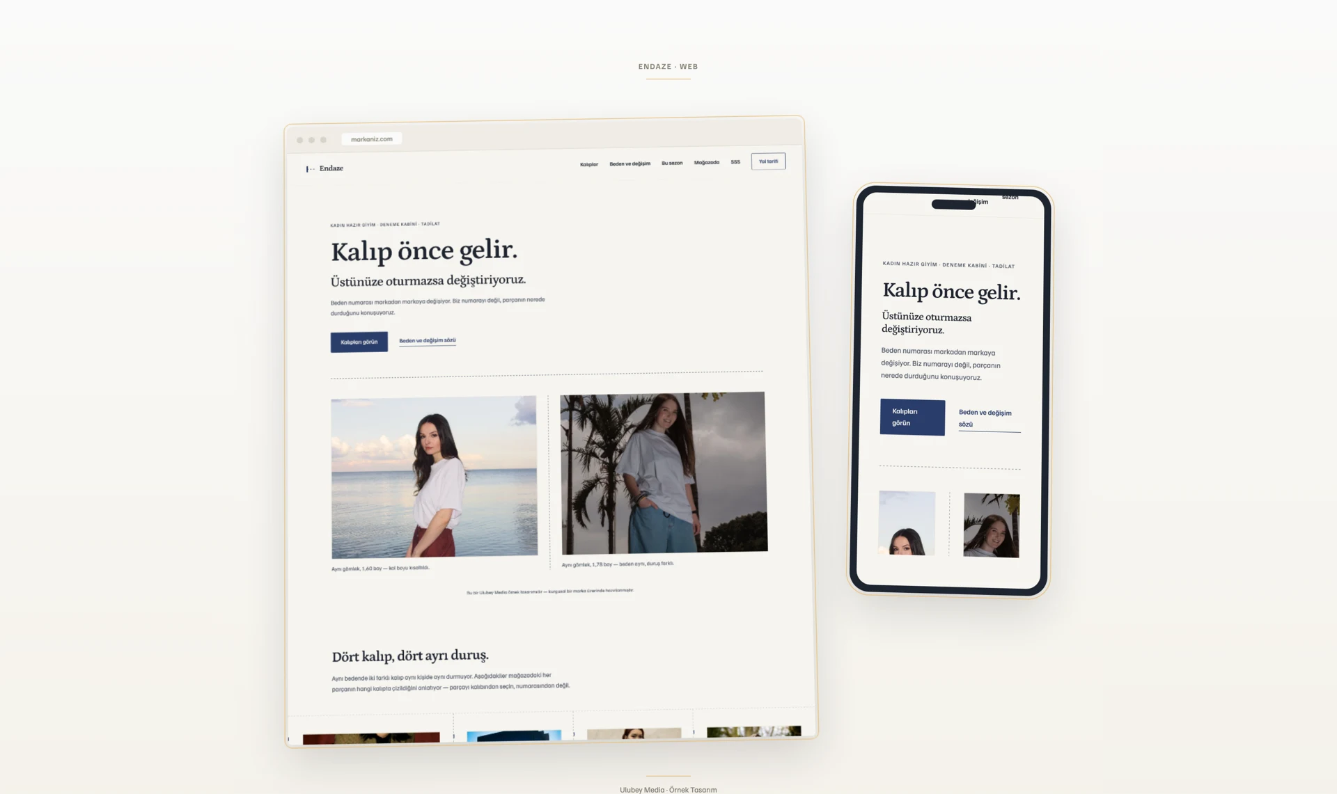 Web sitesi — masaüstü ve mobil Giyim mağazası web sitesi tasarımı — masaüstü ve mobil ekran görünümü
