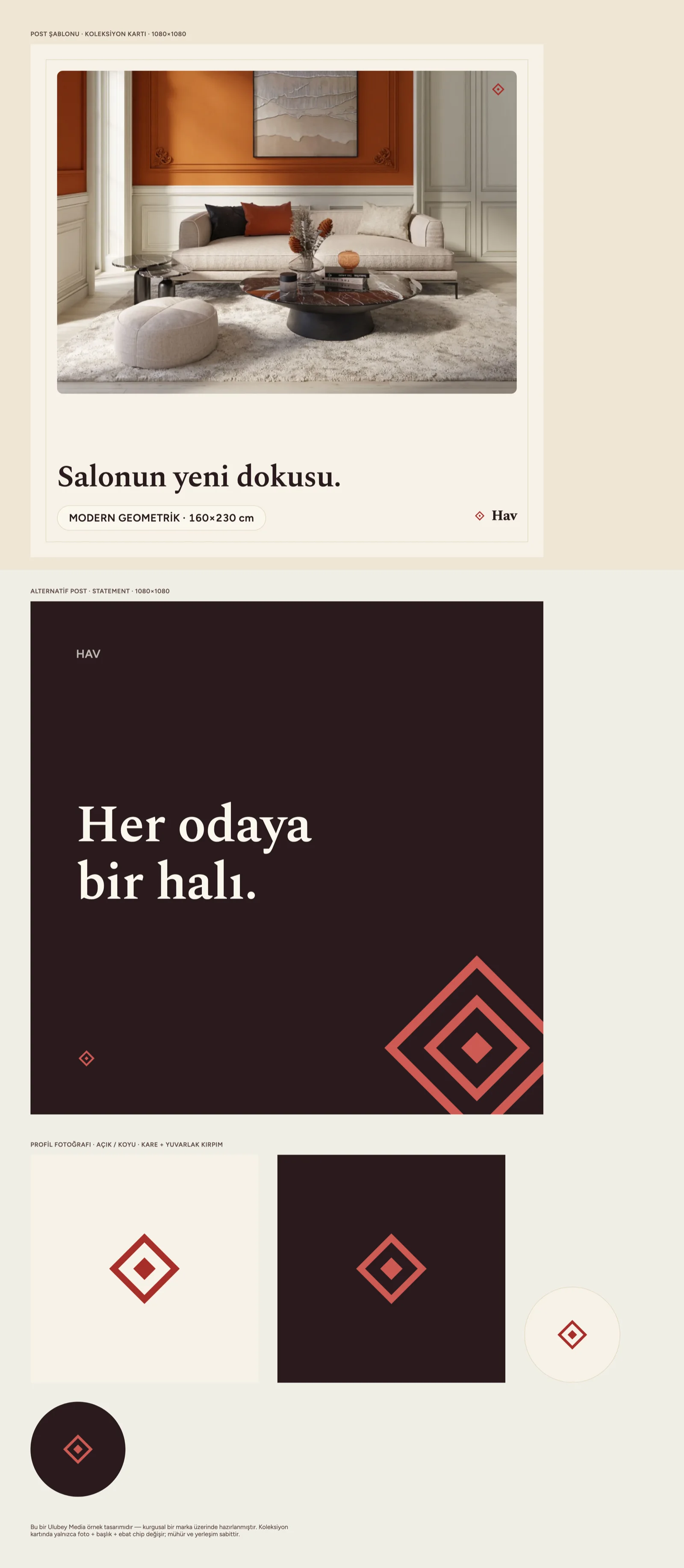 Sosyal medya şablonu ve profil görseli Halı mağazası sosyal medya gönderi şablonu ve profil görseli tasarımı