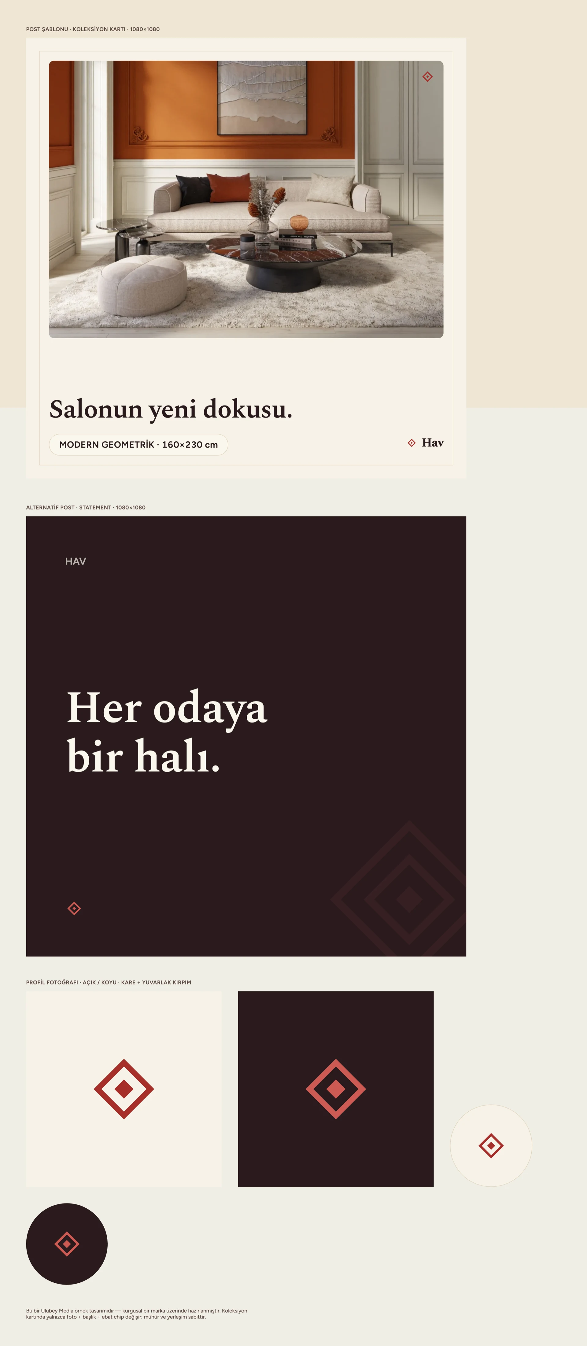 Sosyal medya şablonu ve profil görseli Halı mağazası sosyal medya gönderi şablonu ve profil görseli tasarımı