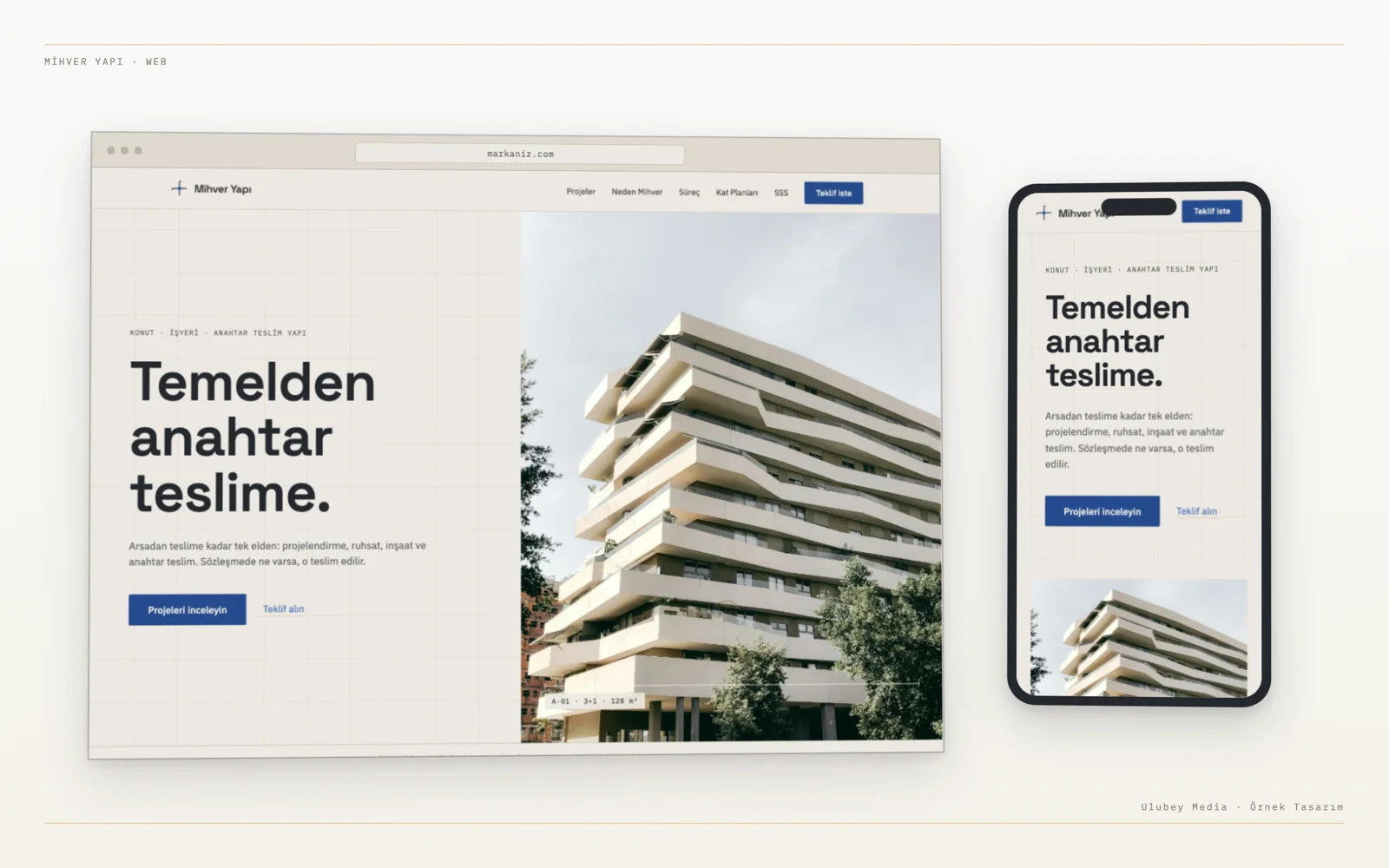 Web sitesi — masaüstü ve mobil İnşaat firması web sitesi tasarımı — masaüstü ve mobil ekran görünümü