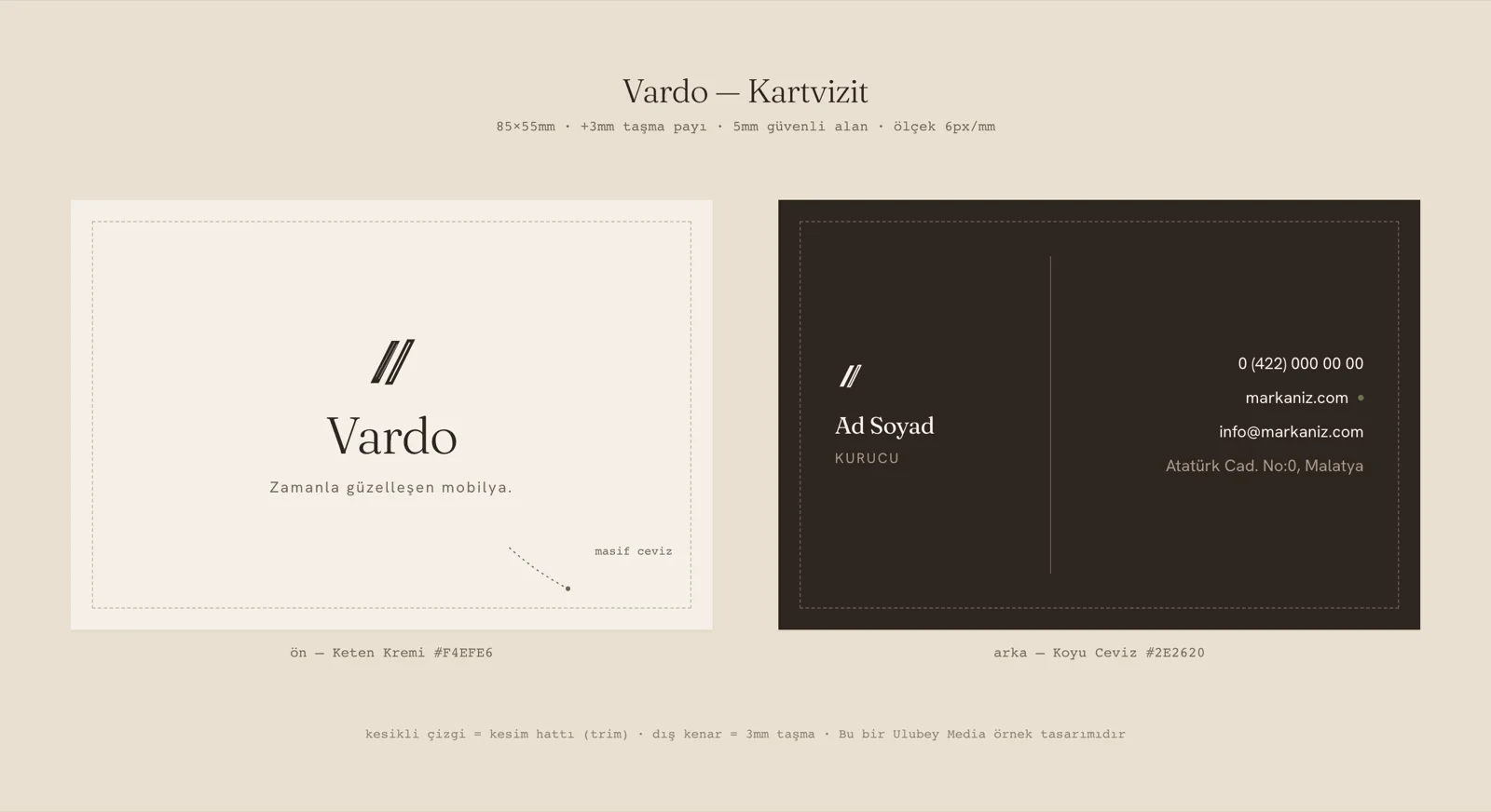 Kartvizit — ön ve arka yüz Mobilya markası kartvizit tasarımı — ön ve arka yüz