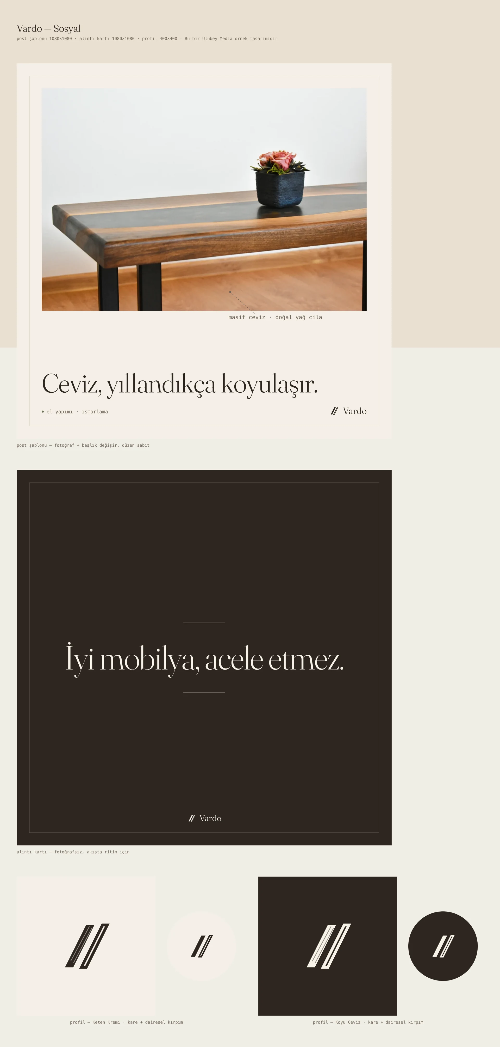 Sosyal medya şablonu ve profil görseli Mobilya markası sosyal medya gönderi şablonu, alıntı kartı ve profil görseli