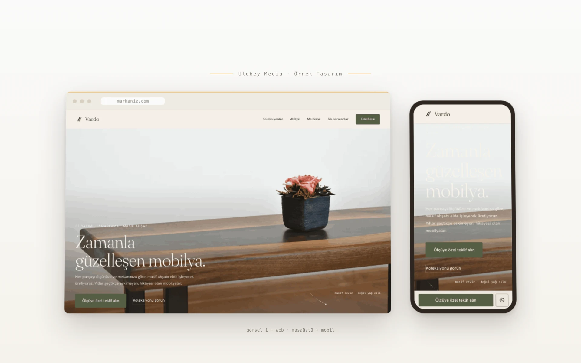 Web sitesi — masaüstü ve mobil Mobilya mağazası web sitesi tasarımı — masaüstü ve mobil ekran görünümü