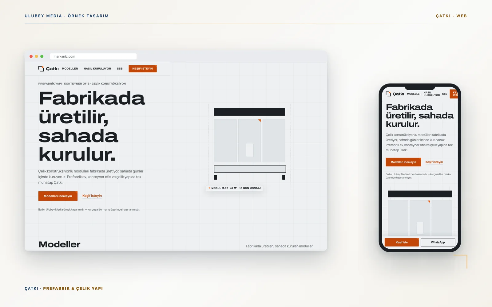Web sitesi — masaüstü ve mobil Prefabrik yapı firması web sitesi tasarımı — masaüstü ve mobil ekran görünümü