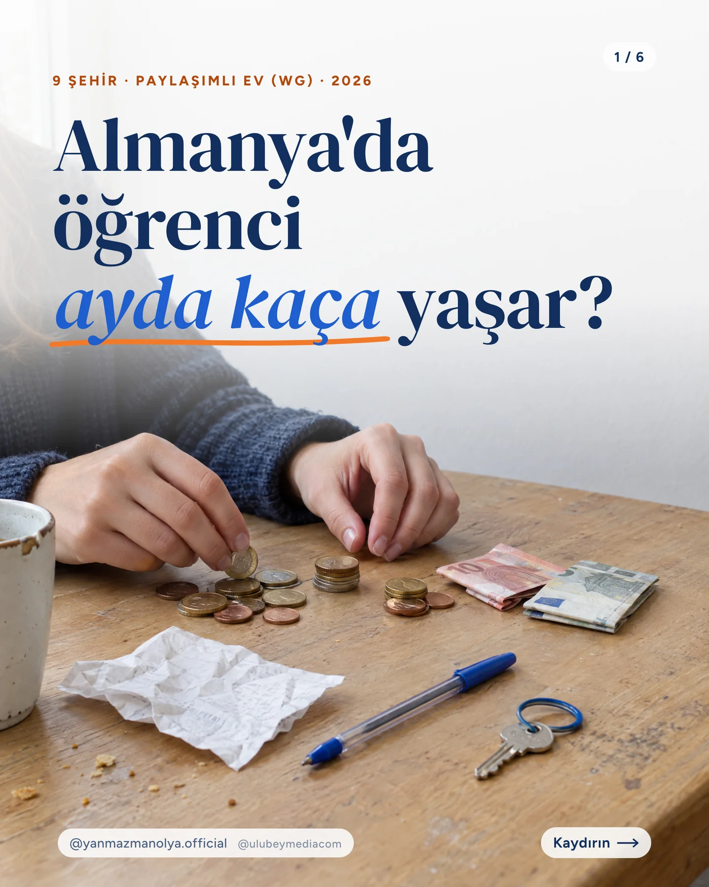 Manolya Itır Yanmaz Instagram gönderisi — Almanya'da öğrenci ayda kaça yaşar carousel'i, 1. kart