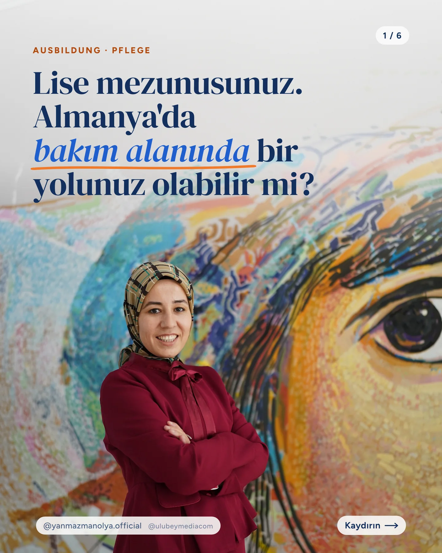 Manolya Itır Yanmaz Instagram gönderisi — bakım alanında meslek eğitimi carousel'i, 1. kart