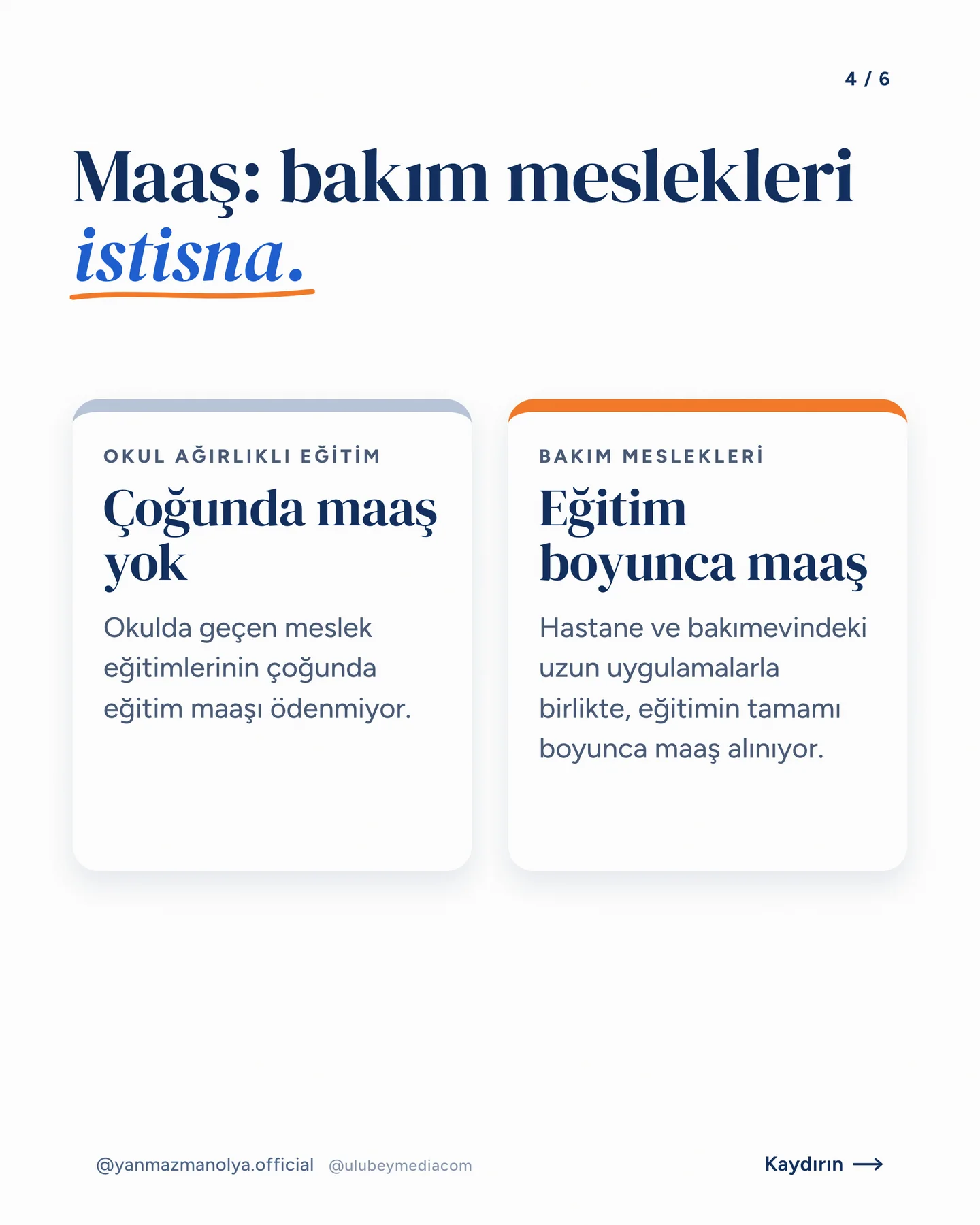 Manolya Itır Yanmaz Instagram gönderisi — bakım alanında meslek eğitimi carousel'i, 4. kart