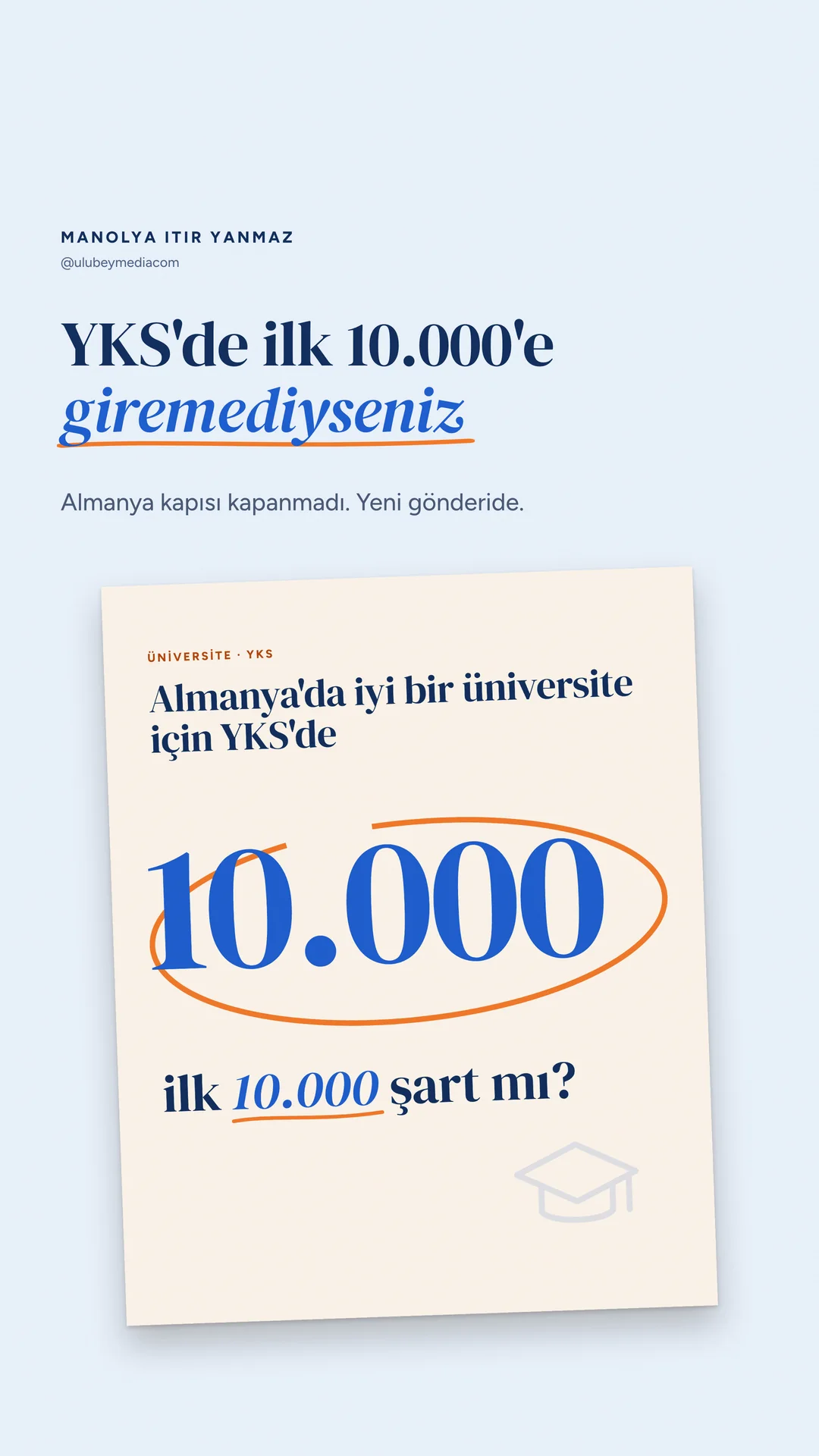 Manolya Itır Yanmaz Instagram hikâyesi — YKS'de ilk 10.000 duyurusu